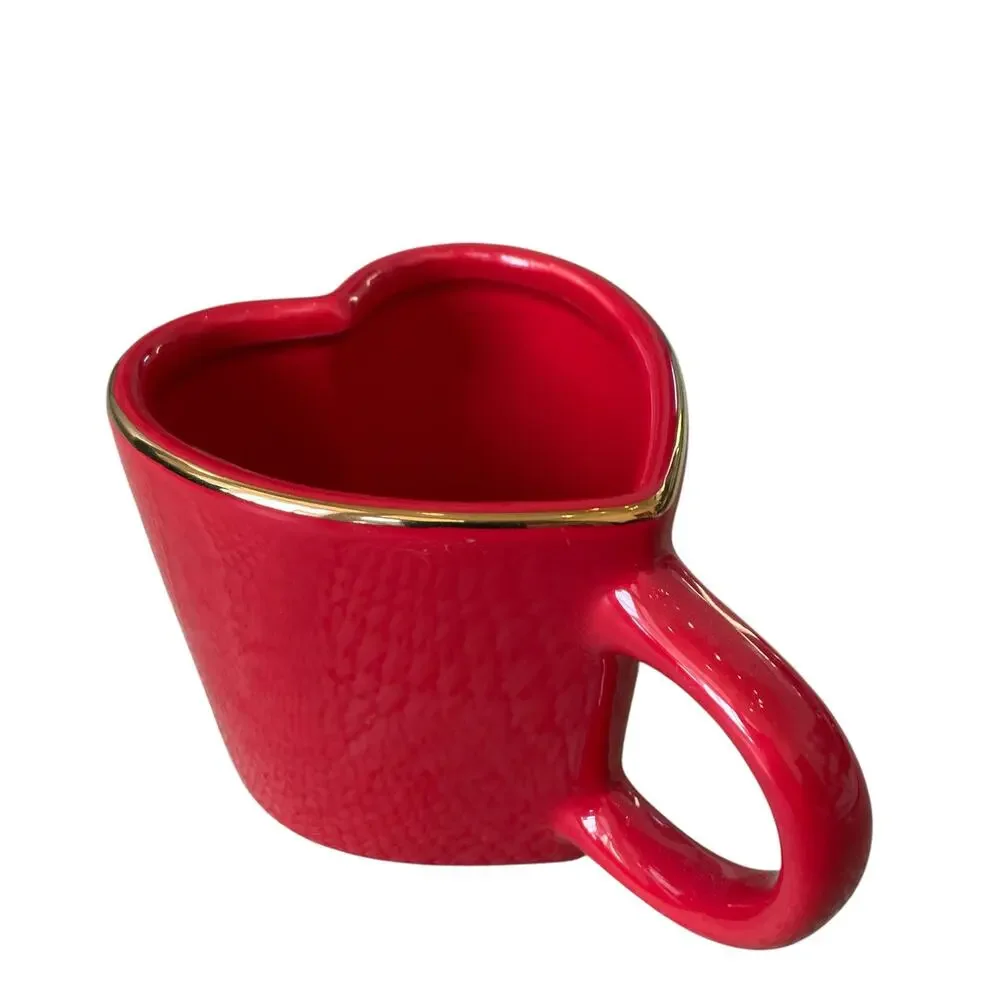 Target Threshold Heart Shaped VALENTINE Mugs Red Gold Rim 14.3oz Set of 2 New